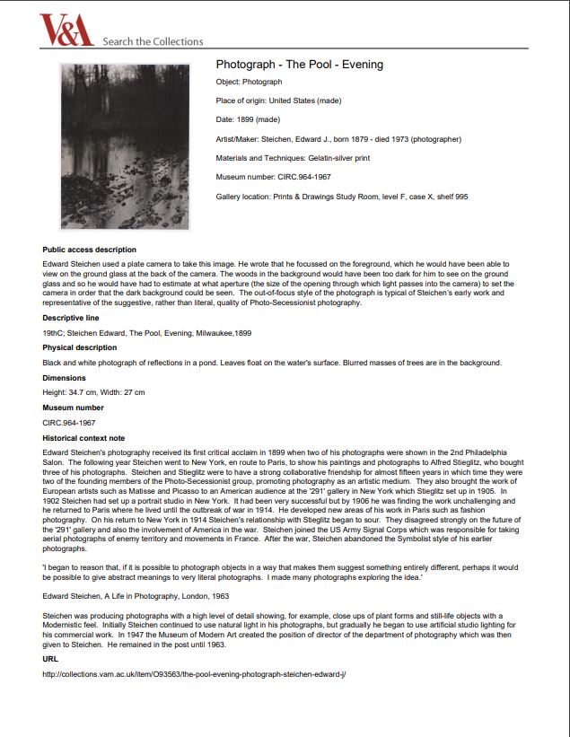 Example of V&amp;A PDF Steichen Edward J The Pool 1899